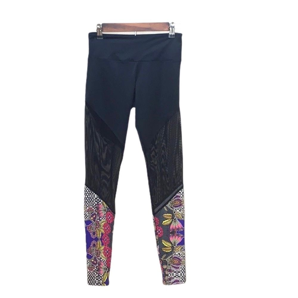 Onzie Black Leggings Floral Lounge Exercise Skinny Leg Workout Athletic Size XS